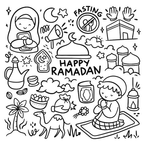 Set of ramadan kawaii doodle | Premium Vector #Freepik #vector #cute #mosque-illustration #mosque-cartoon #ramadan-greeting Ramadan Doodles, Kawaii Doodle, Ramadhan Kareem, Eid Al Fitr, Kawaii Doodles, Instagram Logo, Premium Vector, Ramadan, Graphic Resources