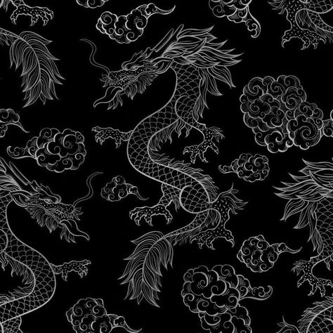 Asian Design Pattern, Alpha Texture, Textile Pattern Design, Asian Design, Dragon Print, Dragon Pattern, Black Dragon, Fine Line Tattoos, Line Tattoos