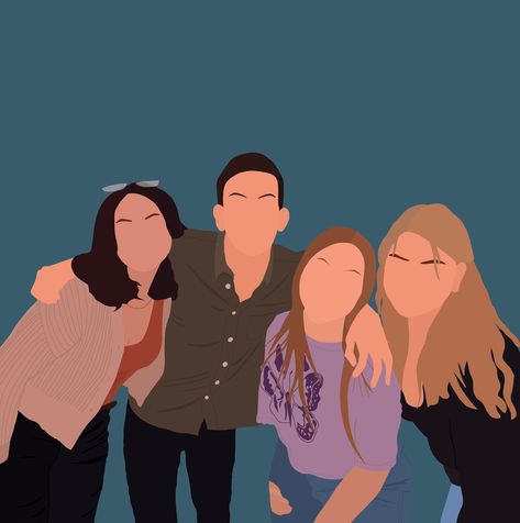 Group Of Four Friends Drawing, Group Photo Illustration, Group Of Friends Illustration, Friends Group Illustration, Family Dp, Group Illustration Friends, Siblings Illustration Art, Family Photo Illustration, Four Siblings Aesthetic