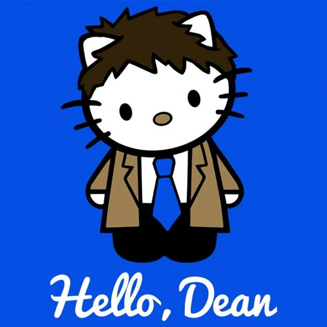 http://blog.riptapparel.com/blog/31-of-the-best-hello-kitty-t-shirt-and-poster-designs/ Supernatural Jokes, Castiel Angel, Supernatural Cartoon, Supernatural Drawings, Supernatural Tattoo, Hello Kitty T Shirt, Castiel Supernatural, Supernatural Fan Art, Supernatural Art