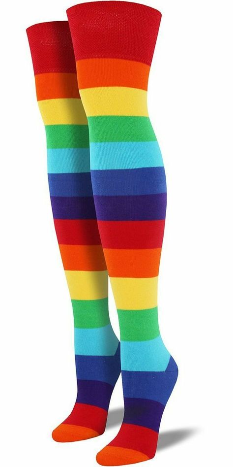 Dancing Through Life, Womens Knee High Socks, Kidcore Aesthetic, Rainbow Socks, Rainbow Outfit, Thigh High Boots Heels, Pride Outfit, Over The Knee Socks, Socks For Women