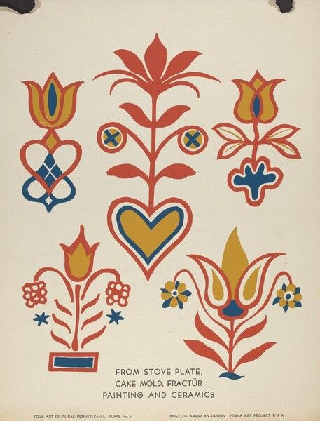 Plate 3: From Portfolio Folk Art of Rural Pennsylvania Graphic Design Style, Rural America, Butterfly Template, Folk Art Flowers, A3 Poster, American Folk Art, National Gallery Of Art, Folk Art Painting, Creative Drawing