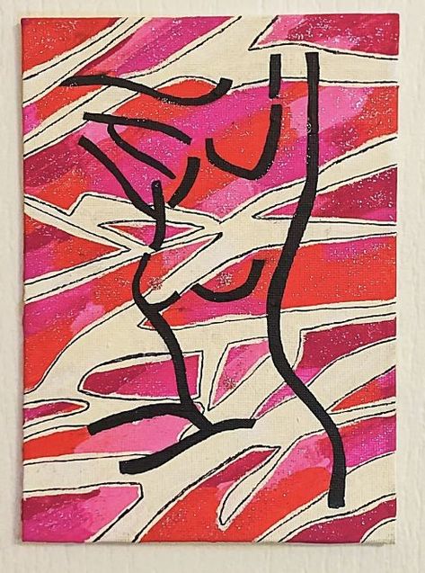 This bold, feminine, and expressive painting is the perfect piece to add a colorful pop to any room. Acrylic paint on 6x8'' canvas board makes this piece easy to hang, mount, or rest on any surface. The protagonist of this piece is a tastefully nude portrait drawn in an abstract line art style. This piece is fun, modern, and the perfect way to add to a growing collection of contemporary wall art, or brighten a dull space. Feminine Line Art, Expressive Painting, Line Art Style, Abstract Line Art, Contemporary Wall Art, Canvas Board, Contemporary Wall, Abstract Background, Portrait Drawing