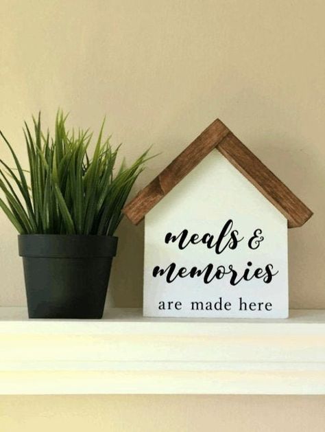 "Perfect decor for any kitchen! \"meals & memories are made here\" Listing includes: -One decorative wood house Dimension: 6\"W x 7.5\"H at peak 3/4\" thick Check out more quotes and designs in my shop at https://www.etsy.com/shop/PositivePalettes or send me a message for a custom order! ©PositivePalettes, 2021. All images, designs, and text are copyrighted and cannot be copied." Rustic Classroom Decor, Teacher Desk Signs, Homeowner Gift, Classroom Signs, New Homeowner Gift, Desk Sign, Shop Kitchen, Kitchen Sign, Wooden Houses