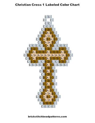 Free Christian Cross Brick Stitch Bead Pattern Labeled Color Chart Brick Stitch Cross Pattern, Seed Bead Cross Patterns, Beading Butterfly, Stitch Bead Pattern, Cross Beads, Native Beading Patterns, Quilt Pattern Download, Diy Bead Embroidery, Bead Weaving Tutorials