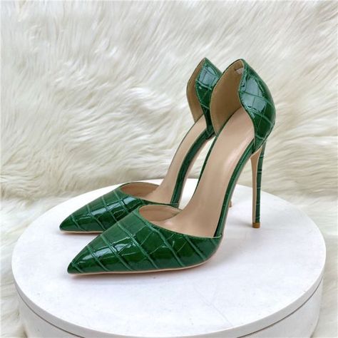 Sexy Dark Green Crocodile Pattern Evening Party Pointed Toe Womens Sandals 2023 12 cm Stiletto Heels Sandals High Heels Green Crocodile, Floral Heels, Stiletto Pumps, Court Shoes, Party Shoes, Heel Shoes, Leather Slip Ons, Types Of Shoes, Women's Pumps