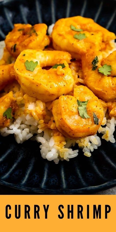 This Curry Shrimp recipe is an easy dish that you can make in less than 30 minutes! It’s so full of flavor and perfect sized over rice. Shrimp Recipe Easy, Curry Rice Recipes, Frozen Cooked Shrimp, Shrimp And Rice Recipes, Coconut Curry Shrimp, Seafood Meals, Shrimp Curry, Homemade Curry, Shrimp And Rice