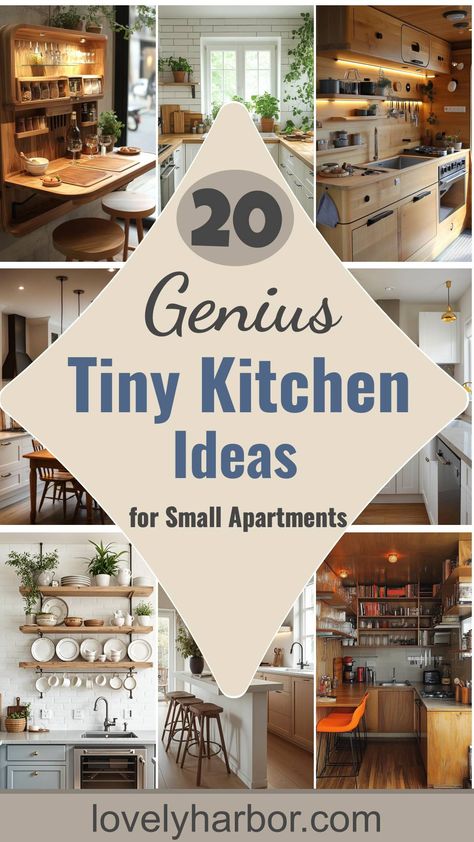 20 Genius Tiny Kitchen Ideas For Small Apartments Utilizing Kitchen Space, Corner Mini Kitchen, Clever Small Kitchen Ideas, Small Kitchen Tips And Tricks, Tiny Kitchen With Island Apartment, Small Kitchen Optimization, Kitchen Storage Ideas For Small Kitchens, No Stove Kitchen Ideas, Small Efficient Kitchen