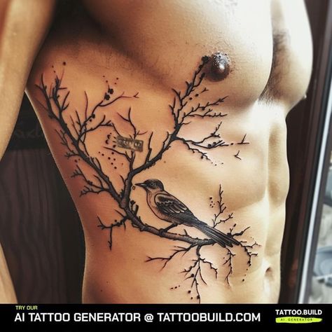 Neck Bird Tattoo, Mens Side Tattoos, Side Body Tattoos, Fighter Tattoos, Rib Tattoos For Guys, Tree Tattoo Men, Tattoos Cool, Torso Tattoos, Armband Tattoo Design