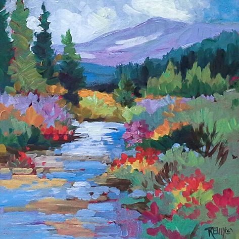 Laura Reilly, Painting Wildflowers, Colorful Landscape Paintings, Painting Landscapes, Painting Styles, Colorado Landscape, Arte Indie, Mountain Landscape Painting, Watercolor Landscapes