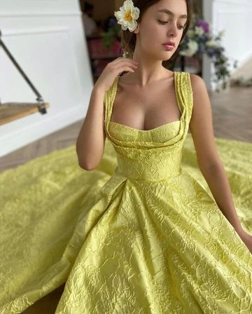 Fall/Winter 20' | Teuta Matoshi Mocha Dress, Teuta Matoshi, Rose Gown, Big Dresses, A Line Prom Dress, Yellow Dresses, Fancy Gowns, Evening Party Gowns, Princess Gown