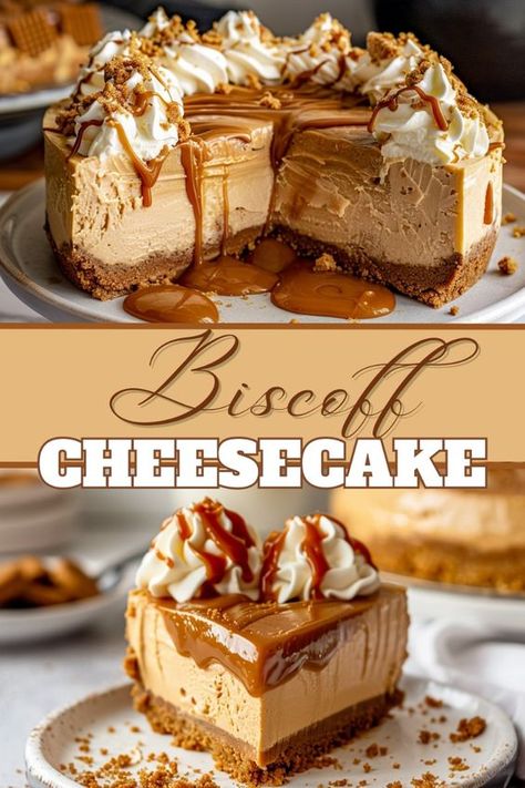 There are few things as delightful as a slice of Biscoff Cheesecake.   This recipe combines the creamy, tangy taste of dense, baked cheesecake with the warm, caramelized flavors of Biscoff cookies.   The crunchy Biscoff crust contrasts with the velvety cheesecake, creating an irresistible dessert that’s sure to impress. Baking Recipes Desserts Cheesecake, Layered Cheesecake Recipes, Biscoff Cheesecake Recipes, Cheesecake Recipe Ideas, Baking Ideas Dessert, Millionaires Cheesecake, Biscoff Crust, Cheesecake Flavors, Cheesecakes Recipes