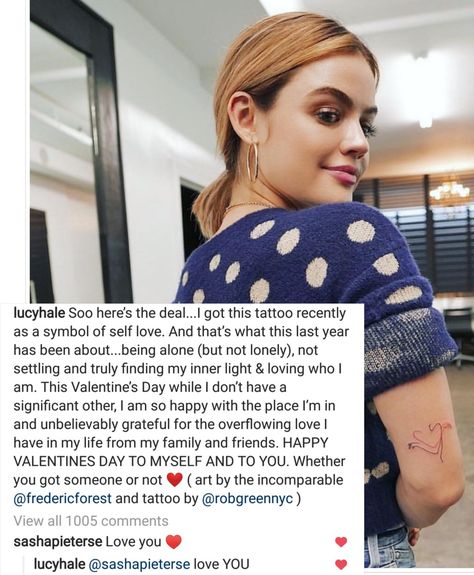 I actually love Lucy so much for being so open with us these days about things that are truly important 🌈✨ Pll Tattoo, Lucy Hale Tattoo, Tattoos Inspo, Love Lucy, Lucy Hale, I Love Lucy, Pretty Little Liars, Things That, Tattoos