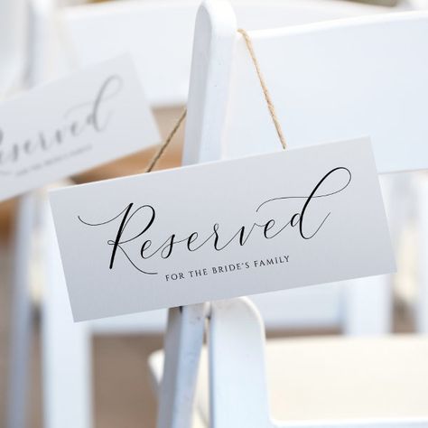 Elegant Wedding Reserved Sign to Hang on Chairs Reserved Seating Wedding, Reserved Wedding Signs, Wedding Chair Signs, Hanging Chairs, Reserved Seating, Bow Wedding, Wedding Chair, Reserved Signs, Wedding Table Number