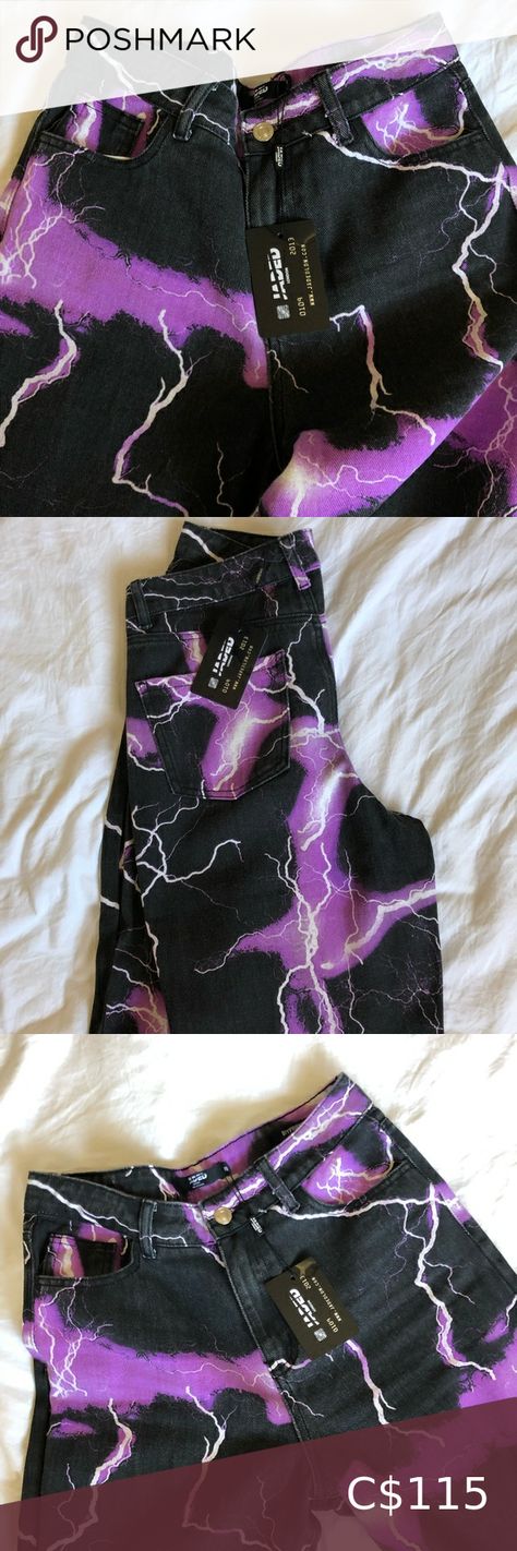 Jaded London Purple Lightning Print Jeans Lightning Jeans Diy, Lightning Jeans, Shein Haul, Purple Lightning, Skateboarding Tricks, Reworked Clothing, Purple Jeans, Print Jeans, Jaded London