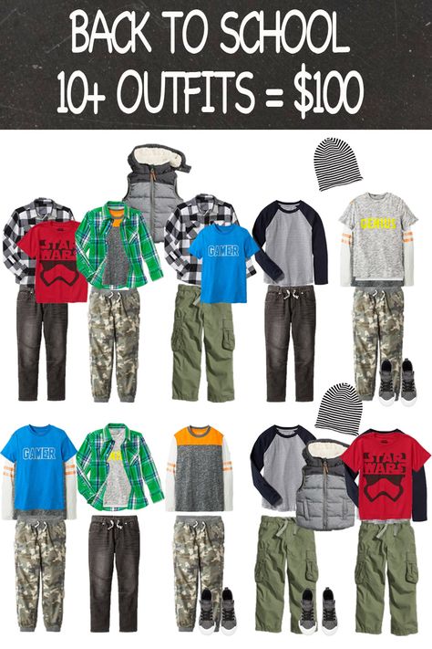 Back To School Wardrobe for Boys - Five Marigolds Boys Wardrobe Ideas, Boys Capsule Wardrobe, Middle School Outfits 7th Grade, School Outfits 7th Grade, 7th Grade Boys, Middle School Outfits, Boys Wear, Teen Boy, School Boy