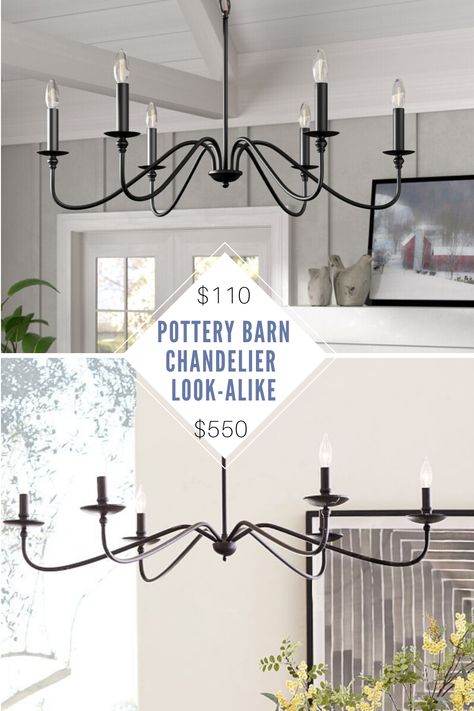 Found: A Pottery Barn Lucca Chandelier copycat! This chandelier is a perfect Pottery Barn dupe and is a fraction of the price. This light fixture would go great as above dining table lighting, as living room lighting, or even as home office lighting. #dupe #lookalike #highlow #copycat #chandelier #lighting #farmhouse #farmhousechic Photo: Wayfair and Pottery Barn. Lucca Chandelier, Pottery Barn Kitchen Table, Pottery Barn Chandelier, Light Above Dining Table, Dinning Room Light Fixture, Pottery Barn Lighting, Pottery Barn Kitchen, Barn Restoration, Farmhouse Dining Room Lighting