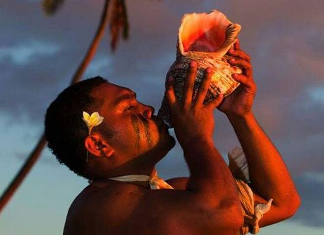 The traditonal Fijian blowing of the Conch Shell Fiji Islands Photography, Fiji People, Fiji Photos, Travel Fiji, Fiji Island, Fiji Culture, Travel To Fiji, Fiji Beach, Fiji Travel