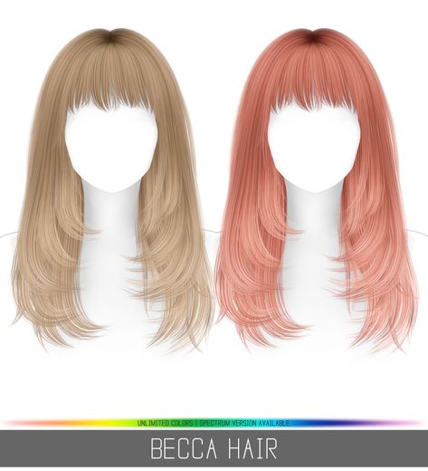 — simpliciaty-cc: BECCA HAIR 🍓 90’s inspired... Layered Hairstyle With Bangs, Hairstyle With Bangs, Gyaru Hair, Sims 4 Cas Mods, Mod Hair, Sims Packs, Y2k Hair, Pelo Sims, Free Sims 4