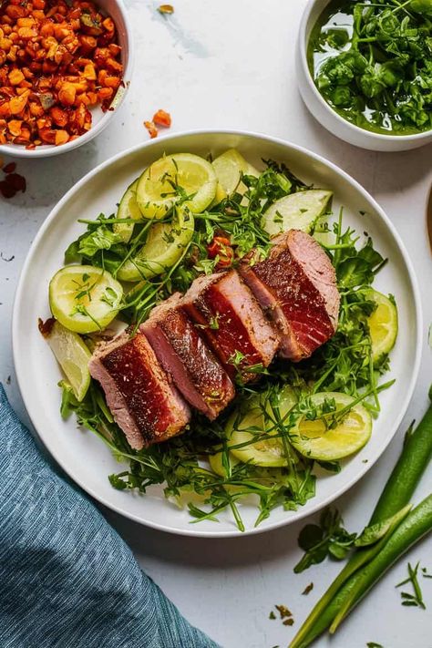 Air Fryer Tuna Steak Air Fryer Tuna Steak, Fresh Tuna Steak Recipes, Air Fryer Tuna, Fresh Tuna Recipes, Tuna Steak Recipe, Ahi Tuna Steak, Tuna Steak Recipes, Tuna Fillet, Tuna Steak