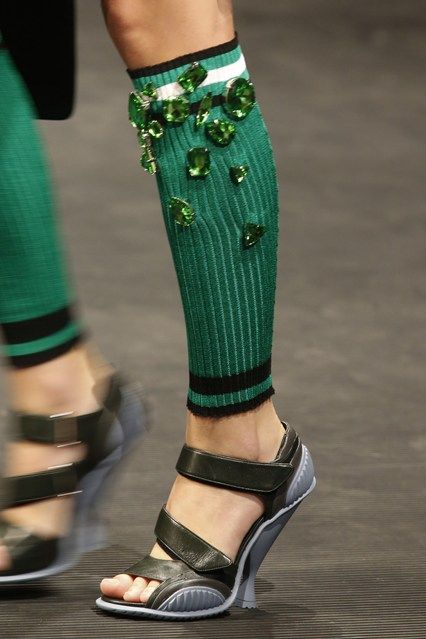 ONE of this season's lead stories, the athletic trend comes brimming wild old-school attitude Prada Spring, Leg Warmer, Spring Fashion Trends, Fabulous Shoes, Socks And Sandals, Prada Handbags, Prada Shoes, Spring Summer 2014, Shoe Lover