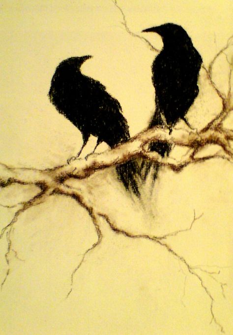 Paintings of Crows and Ravens | Two Crows - Original Charcoal Drawing By Contemporary Abstract Artist ... Ravens Bird, Steampunk Leggings, Two Crows, Neon Stars, Crows Drawing, Crow Painting, Pablo Picasso Paintings, Black Birds, Crow Art