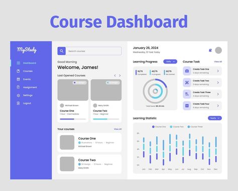 Course Dashboard design UI Kit. Desktop app with UI. Use for web application or website. Learning Dashboard. School Dashboard Design, Ui Design Web Application, Dashboard Design Ui, Desktop Application Ui Design, Helpdesk Dashboard, Dashboard Ui Design Web Application, Website Course, Revenue Dashboard Design, Dashboard App