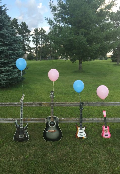 Guitar baby girl gender reveal Gender Reveal Guitar, Rock Gender Reveal Ideas, Guitar Gender Reveal Ideas, Musical Gender Reveal Ideas, Gender Reveal Music Theme, Music Themed Gender Reveal, Music Gender Reveal Ideas, Baby Girl Gender Reveal, Glitter Gender Reveal