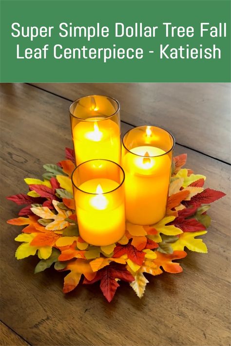 Take leaves from the Dollar Tree and turn them into a beautiful fall centerpiece. Click here to learn more! Votive Centerpieces, Leaf Centerpiece, Faux Candles, Dollar Tree Fall, Faux Leaf, Quick Crafts, Fall Leaf, Fall Centerpiece, Plastic Plates