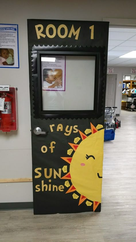 Sun Decorations For Classroom, Sunshine Classroom Door Ideas, Sun Classroom Decoration, Sun Theme Classroom Decor, Sunshine Door Decorations Classroom, Here Comes The Sun Classroom Door, Shine Theme Classroom, Sun Door Decorations Classroom, Sun Theme Classroom