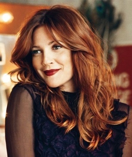 Drew Barrymore Roux Auburn, Hair Color Hairstyles, Dark Auburn Hair Color, Auburn Hair Color, Dark Auburn Hair, Maroon Hair, Color Hairstyles, Copper Balayage, Ginger Hair Color