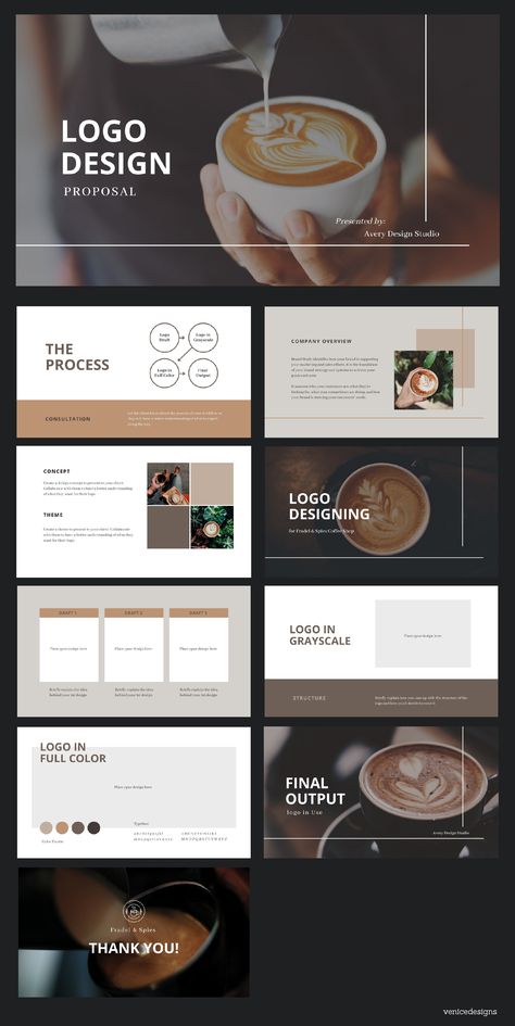 Coffee Shop Logo Design Proposal Powerpoint Coffee Shop Graphic Design, Cafe Showroom, Modern Powerpoint Design, Logo Design Presentation, Coffee Process, Coffee Shop Logo Design, Coffee Presentation, Coffee Shop Business, Presentation Design Layout