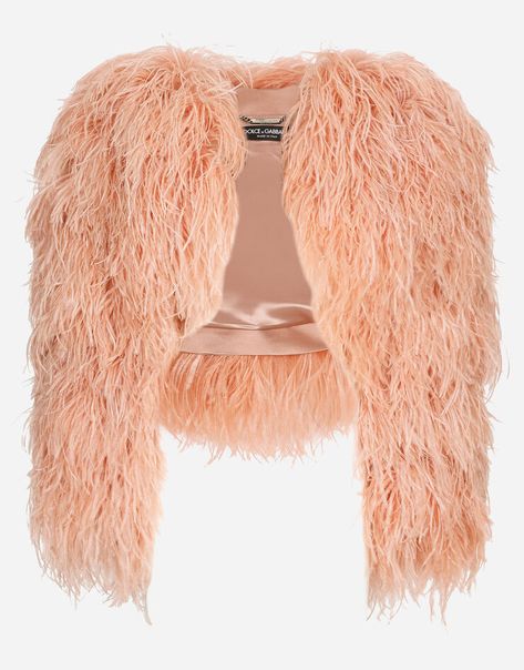 Feather Bolero, Chloe 2024, Feather Jacket, Versace Outfit, Feather Trim, Fashion Portfolio, Peach Fuzz, Ostrich Feather, Bolero Jacket