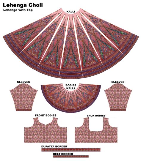 Lehenga Flat Sketch, Kali Lehenga Designs, Digital Lehenga, Procreate Prints, Bride Fashion Illustration, Fashion Designing Course, Lehenga Pattern, Lehenga Design, Kutch Work Designs