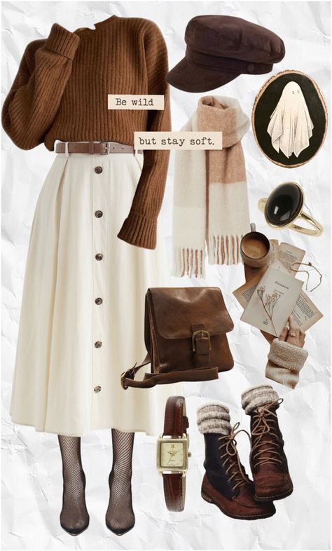 Brown Hair Fashion Outfit, Girly Trendy Outfits, Elegant Comfortable Outfit, Modern 40s Style Outfits, British Outfits Aesthetic, How To Dress Classy Casual, Winter Cottage Core Outfits, Cottagecore Outfit Winter, Winter Cottagecore Outfit