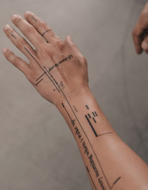 Hand Tattoo Lines, Full Hand Tattoo Design, Pulse Line Tattoo, Line Tattoo Arm Men, Line Band Tattoo Men, Parallel Lines Tattoo, Men Fine Line Tattoo Arm, Tattoo Of Eyes, Linear Tattoo Minimalist