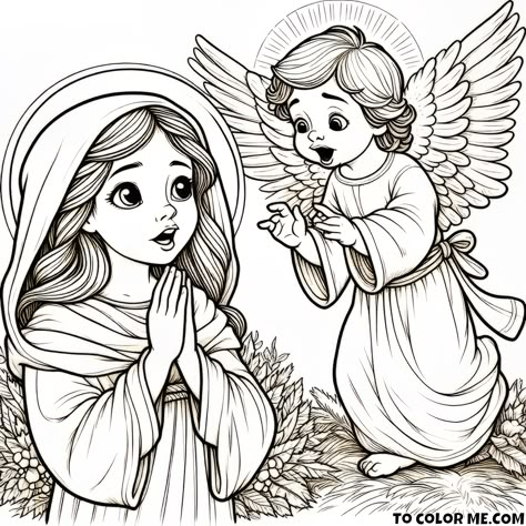 Divine Annunciation Coloring Page: Capture the Reverence of the Angel's Message in this Beautiful and Inspirational Printable! - https://www.tocolorme.com/?p=6476&utm_source=SocialAutoPoster&utm_medium=Social&utm_campaign=Pinterest Happy Planner Teacher, Angel Coloring Pages, Jesus Coloring Pages, Catholic Crafts, Preschool Classroom Decor, Bible Pictures, Catholic Kids, Bible Coloring, Religious Images