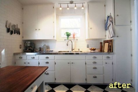 Before & After: An Updated 1940’s Kitchen | Apartment Therapy 1940 Kitchen, Diy Kitchen Shelves, 1940s Kitchen, Before And After Kitchen, Replacing Kitchen Countertops, Kitchen Remodel Countertops, Cheap Bathroom Remodel, Diy Kitchen Table, Diy Kitchen Countertops