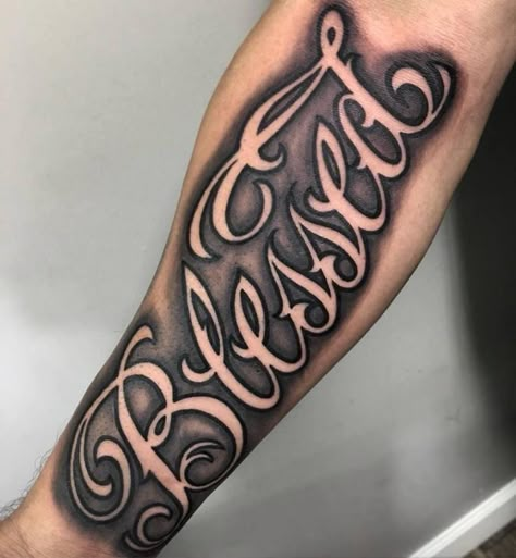 Blessed Tattoo, Calligraphy Tattoo Fonts, Egyptian Eye Tattoos, Blessed Tattoos, Tattoo Font For Men, Tattoo Fonts Cursive, Tattoo Lettering Design, Tattoo Lettering Styles, Font Tattoo