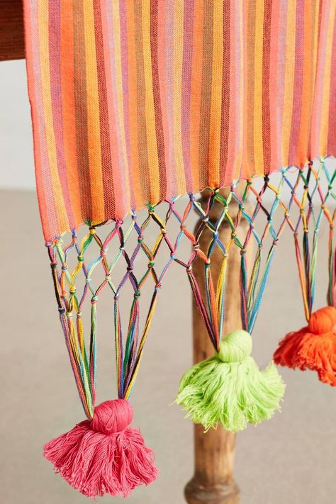 tassels Anthropologie Catalog, Color Block Curtains, Bohemian Furniture, Diy Tassel, Crochet Decoration, Leaf Table, Dining Table Decor, Crochet Motif, School Crafts