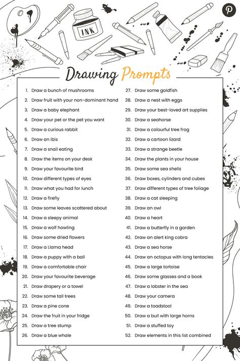 Draw Challenge, Sketchbook Prompts, Sketchbook Ideas Inspiration, Sketchbook Assignments, Freetime Activities, Art Journal Challenge, Drawing Challenges, 30 Day Drawing Challenge, Journal Challenge