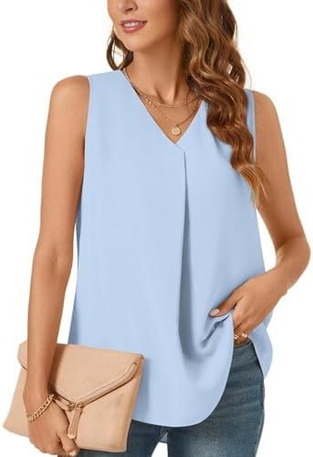 Womens Dressy Tops, Affordable Flirty Sleeveless Tank Top, Elegant V-neck Tank Top For Vacation, Elegant V-neck Tank Top For Brunch, Cheap Elegant V-neck Tank Top, Flowy Sleeveless Blouse, Casual Style, Women Chiffon Blouse, Sleeveless Tunic Tops, Shirt Blouses Women's