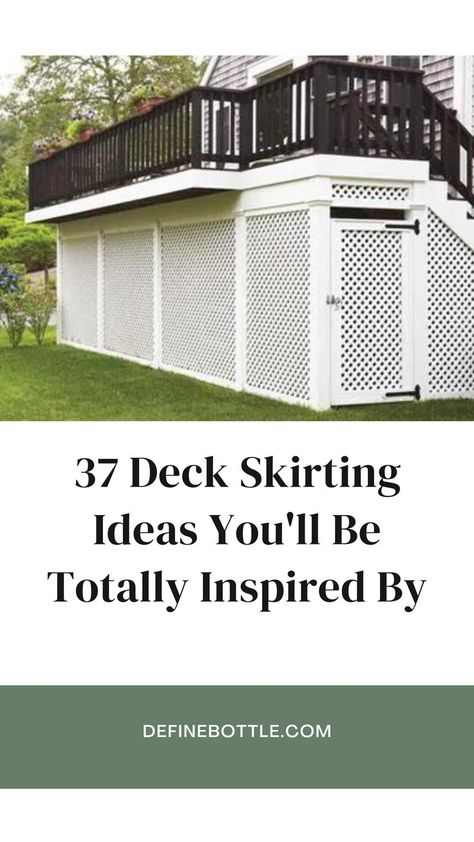 Deck skirting ideas are truly something that each and every homeowner will want to take a look at. Skirting is something that I'm sure you never thought about, but it will really make your outdoor space much better. See some great deck skirting ideas here! Deck Skirting With Door, Raised Deck Skirting Ideas, Tall Deck Skirting Ideas, Deck Skirting Ideas Cheap Diy, Grey Deck Ideas, Lattice For Deck, Pallett Deck, Deck Skirting Ideas Cheap, Deck Underpinning Ideas