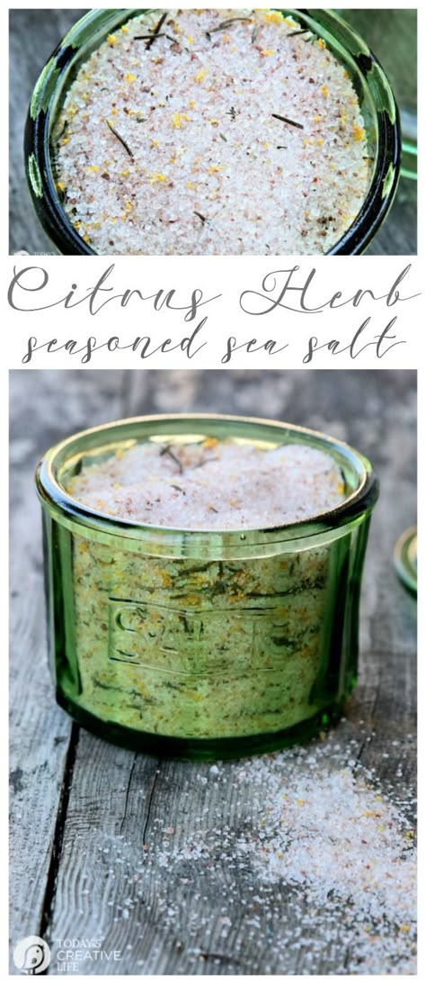 Seasoned Salt Recipe - Citrus Herb Sea Salt | Today's Creative Life Infused Salt Recipes, Seasoned Salt Recipe, Infused Salts, Flavored Salts Recipes, Herb Salt Recipe, Seasoning Salt Recipe, Flavored Salt, Drying Fresh Herbs, Herb Salt