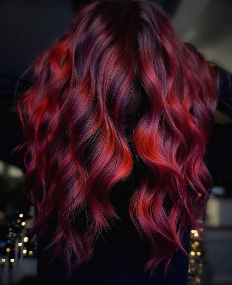 Burgundy Hair with Red Copper Highlights Burgundy And Red Hair, Dark Red Purple Hair, Red Velvet Hair Color, Dark Red Hair Dye, Crimson Red Hair, Deep Red Hair Color, Red Purple Hair, Red Hair Colors, Blood Red Hair