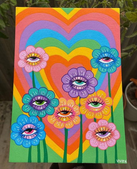 Inspo Art, 2022 Art, Trippy Painting, Hippie Painting, Arte Van Gogh, Simple Canvas Paintings, Cute Canvas Paintings, Easy Canvas Art, Canvas Drawings