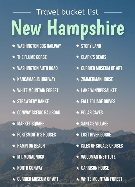 New Hampshire Bucket List, Vermont Bucket List, Maine Bucket List, New Hampshire Travel, Bucket List Template, Rhode Island Travel, South Dakota Travel, Ohio Travel, Travel America