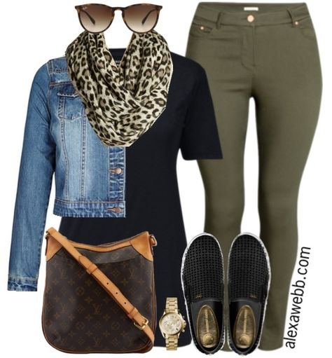 Weekend Inspiration - Plus Size Casual Outfit - Alexa Webb Olive Pants, Leopard Print Scarf, Hipster Outfits, Mode Casual, Plus Size Fashion For Women, Outfits Casual, Casual Style Outfits, Plus Size Casual, Work Casual