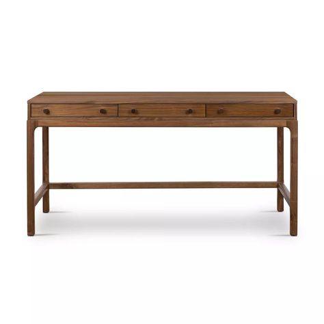 Arturo Desk Natural Walnut Veneer Four Hands Walnut Desk Office, Wood Secretary Desk, Modern Home Office Furniture, Writing Desk With Drawers, Campaign Furniture, Solid Wood Desk, Walnut Desks, Outdoor Furniture Collections, Natural Walnut