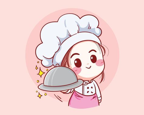 Chef girl Smiling and cooking with happy love in her kitchen vector illustration Kitchen Cartoon, Yuumei Art, Smile Illustration, Cartoon Chef, Wearing Hijab, Cook Meat, Cute Bakery, Chef Logo, Logos Retro